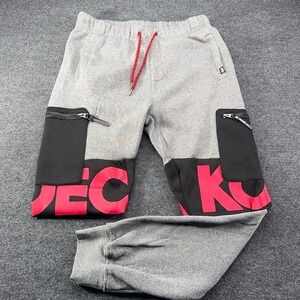 Ecko Unltd Mens Fleece Jogger Sweatpants Gray Red Black Graphic Cargo Pants L